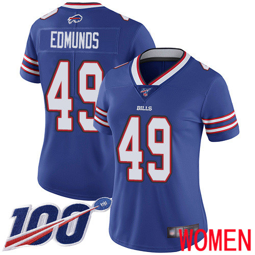 Women Buffalo Bills #49 Tremaine Edmunds Royal Blue Team Color Vapor Untouchable Limited Player 100th Season NFL Jersey